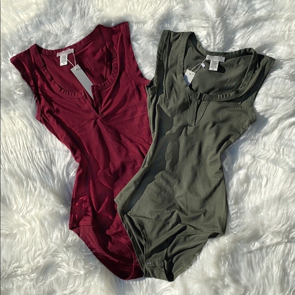 Burgundy Split Neck Bodysuit